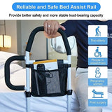 WHOMEC Bed Rails for Elderly Adults Safety - Bed Assist Rail with Double Grab Bars & Fall Prevention Guard & Storage Pocket fits King, Queen, Full, Twin, Support Up to 300lbs, Height 25.6''