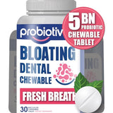 Probiotiv Chewable Probiotics for Daily Bloating w/ 5 Billion CFU – “Two-in-One Combo” Digestive Enzymes for Bloating/Gas Discomfort & Dental Probiotics for Teeth & Gums Health – 30 Mint Tablets