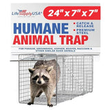 LifeSupplyUSA Humane Live Animal Trap - Catch and Release 1-Door Cage Trap for Rats, Feral Cats, Raccoons, Rabbits, Skunks, Squirrels, Similar Sized Animals - No Kill Easy Trapping (24"x7"x7")