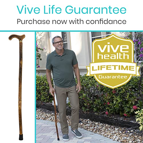 Vive Wooden Walking Stick Cane - for Men, Women, & Seniors - 36 Inch Single Point Rubber Tip with Willow Handle - Ergonomic Grip for Balance & Stability - Lightweight Elderly Assistance Product