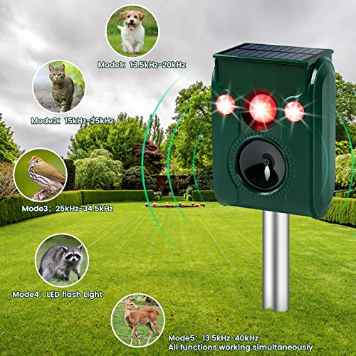 PGFIT 2 pack Solar Animal Repeller Ultrasonic Outdoor Animal Repellent Waterproof Movement LED Flashing Alarm Sound Activated Applicable toDeer,Cat,Bird,Rabbit,Squirrel,Skunk.Protecting Lawn Orchards。