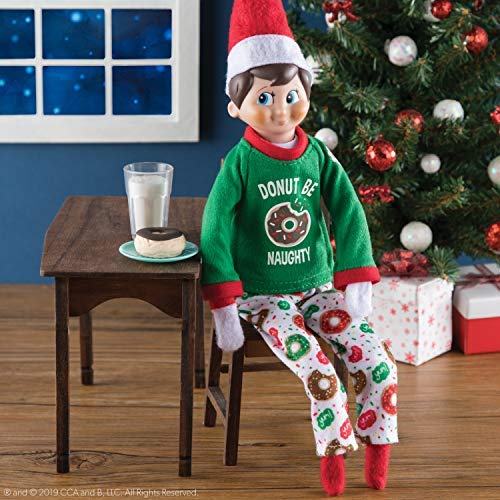 The Elf on the Shelf Donut Pajama Outfit - 2019 Retro Claus Couture Sleepover Set (Two Piece) - Cute Christmas Themed PJ Outfit For Both Boy and Girl Elves - Dress Your Sleepy Elves For Christmas Eve