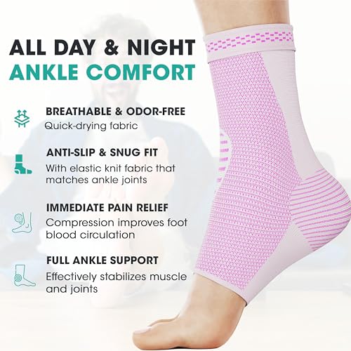 Modvel 2 Pack Ankle Brace Compression Sleeve | Injury Recovery, Joint Pain | FSA or HSA eligible | Achilles Tendon Support, Plantar Fasciitis Foot Socks with Arch Support