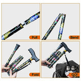 LIXIANG Walking Cane with Replacement Base-Folding Cane,Adjustable Colorful Walking Stick for Men & Women with Comfortable T-Handle,Stylish Balancing Mobility Aid,Black Flower