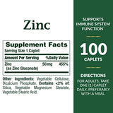 Nature's Bounty Zinc 50 mg Caplets, Unflavored, 100 Count, Pack of 2