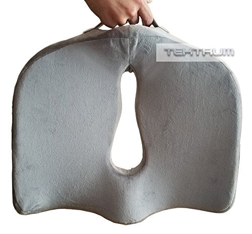 Tektrum Orthopedic Memory Foam Seat Cushion for Back Pain, Sciatica, Coccyx, Tailbone, Spinal Alignment, Hemorrhoids, Prostate, Sitting long hours - Office, Home, Car, Plane, Wheelchair (TD-C-16-GREY)