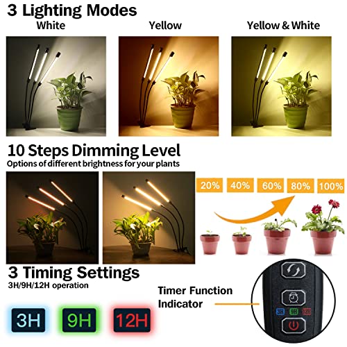 bseah Grow Light Plant Lights for Indoor Plants, Full Spectrum Plant Grow Lights with 3/9/12H Timer, Auto ON & Off, 10 Dimmable Lightness Clip-On Desk Led Grow Light for Seed Starting