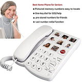 TelPal Big Button Corded Telephone with Speaker for Seniors Elderly, Amplified One Button Touch Picture Landline Phone for Old People, SOS Desk Telephones with Easy to Read Digit Numbers