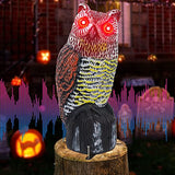 Hausse Solar Fake Horned Owl Statue, Solar Powered Halloween Motion Activated Scarecrow Deterrent Owl with Red Eyes, Scary Sound Scare Birds Away for Garden Yard Outdoor