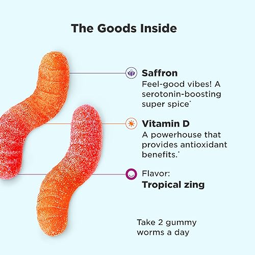 OLLY Hello Happy Gummy Worms, Mood Balance Support, Vitamin D, Saffron