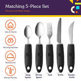 Special Supplies Adaptive Utensils (5-Piece Kitchen Set) Wide, Non-Weighted, Non-Slip Handles for Hand Tremors, Arthritis, Parkinson’s or Elderly Use (Black)