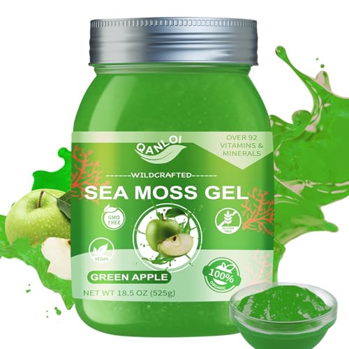 Sea Moss Raw Organic, 18.5OZ Natural Sea Moss Gel with Irish Sea Moss-Immune and Digestive Support Vitamin Mineral Antioxidant Supplements(Green Apple)