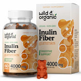 Wild & Organic Inulin Fiber Gummies - Inulin Fiber Supplement Gummies for Digestion Health - Prebiotic Fiber Gummies for Adults from Organic Chicory Root - Vegan, 4000mg, 60 Chews