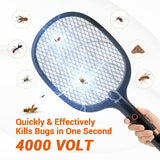 YsChois Electric Fly Swatter Racket, Rechargeable Fly Zapper - 4000 Volt, Exclusive 2-in-1 Bug Zapper Racket - USB Charging, 1800mAh Li-Battery, Indoor & Outdoor Use, Black