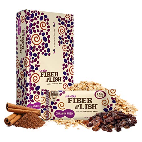 NuGO Fiber d'Lish Cinnamon Raisin, 12g High Fiber, Vegan, 150 Calories, 1.6 Ounce , 16 Count(Pack of 1)