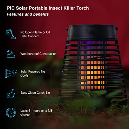 PIC Portable Solar Insect Killer Torch (FLPT), Bug Zapper and Flame Accent Light, Kills Bugs on Contact - Twin Pack