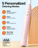 Bitvae Ultrasonic Electric Toothbrush - Rechargeable Sonic Electric Toothbrush for Adults and Kids, Power Toothbrush with Holder, 8 Brush Heads, Smart Timer, Fast Charge, Pink D2