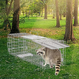 VEVOR Live Animal Cage Trap, 24" x 8" x 8" Humane Cat Trap Galvanized Iron, Folding Animal Trap with Handle for Rabbits, Stray Cats, Squirrels, Raccoons, Groundhogs and Opossums