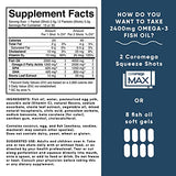 Coromega MAX High Concentrate Omega 3 Fish Oil, 2400mg Omega-3s with 3X Better Absorption Than Softgels, 30 Single Serve Packets, Coconut Bliss Flavor; Anti Inflammatory Supplement with Vitamin D