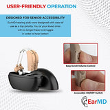 Rechargeable Hearing Aids for Seniors Severe Hearing Loss, EarMD Digital Hearing Amplifier with Noise Cancelling,Hearing Aid with Charging Case and Volume Control