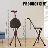 Yayayo Walking Cane with Seat Aluminum Alloy Portable LED Floding Chair for Seniors Adult Height Adjustable Heavy Stick Stool for Elderly Gift Brown