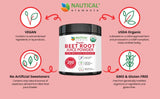 Beet Juice Powder Organic - Cold Pressed - 20:1 Concentrate - Concentrated Beet Root Powder - Nitric Oxide - Circulation Support - 57 Servings of Beet Root Supplement - 7oz