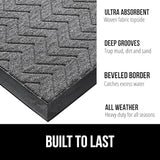 Gorilla Grip 100% Waterproof All-Season WeatherMax Doormat, Durable Natural Rubber, Stain and Fade Resistant, Low Profile, Indoor Outdoor Doormats, Easy Clean Patio Entrance Mat, 17x29, Steel Chevron