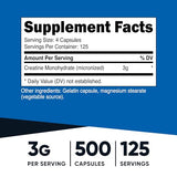 Nutricost Micronized Creatine Monohydrate 3,000mg 500 Capsules, 125 Servings, 750mg of Creatine Monohydrate Per Capsule