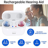 Mirasing Rechargeable Hearing Aids for Seniors & Adults, Invisible Hearing Aid With Noise Cancelling, Rechargeable Hearing Aid with Storage and Charging Combo Portable Charging Case, Two Blue & Red