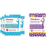 Plackers Twin-Line Dental Flossers, Advanced Whitening and Dual Action Flossing System, 2X The Clean, Cool Mint Flavor, 600 Count & Gentleslide Dental Flossers, Mint Blast Flavor, 90 Count