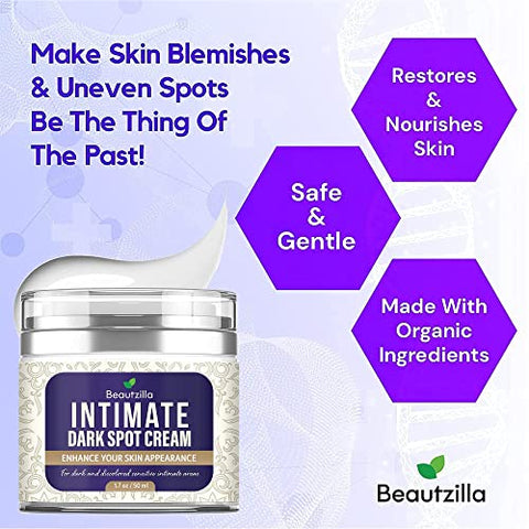 Beautzilla Moisturizing Intimate Area Dark Spot Corrector with Instant Results for Knees, Elbows, Underarms, and Thighs