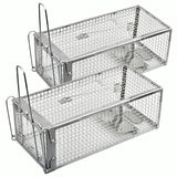 Anyhall 2-Pack Live Rat Traps Humane Mouse Chipmunk Cage Traps (Silver)