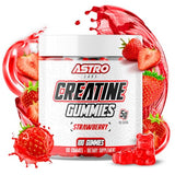 Astro Labs Creatine Gummies for Men & Women - 5g per Serving, Increase Strength, Muscle Gain, Recovery, Endurance - Vegan, Gluten-Free, Low Sugar Creatine Monohydrate Gummies - Strawberry (100 Count)