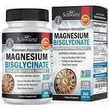 Magnesium Bisglycinate 100% Chelate No-Laxative Effect - Maximum Absorption & Bioavailability, Fully Reacted & Buffered - Healthy Energy Muscle Bone & Joint Support - Non-GMO Project Verified - 360 ct