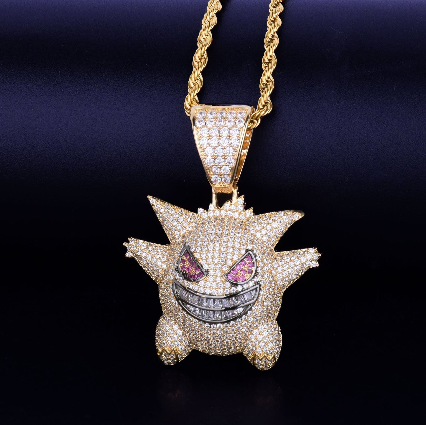 Funny ghost Cartoon Pendant Gold Color Charm With Baguette Zircon Men's Hip hop Rock Necklace Jewelry