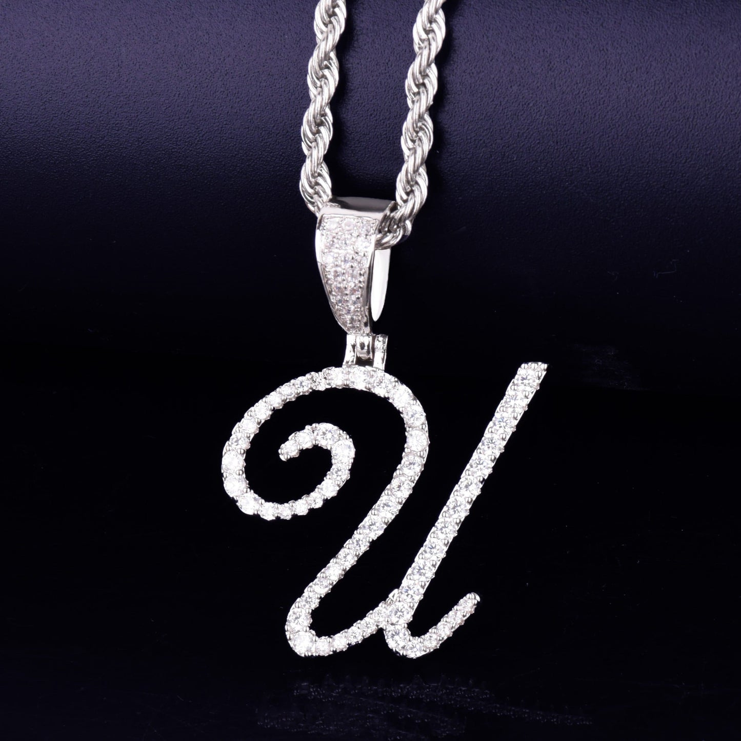 Gold Color Cursive Letter Pendant Necklaces Charm Men's Women Fashion Hip Hop Rock Jewelry with Rope Chain