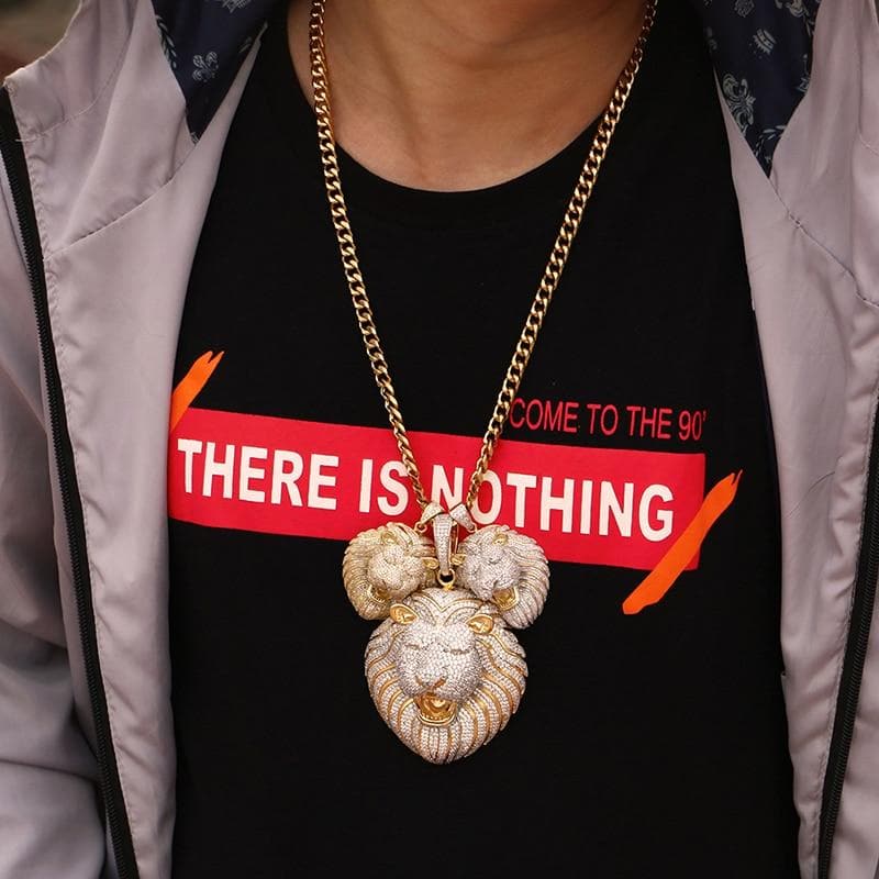 Iced Out Diamond Cubic Zirconia Lion Head Hip Hop Pendant Necklace For Men's , Gold Pendant Hip Hop Jewelry