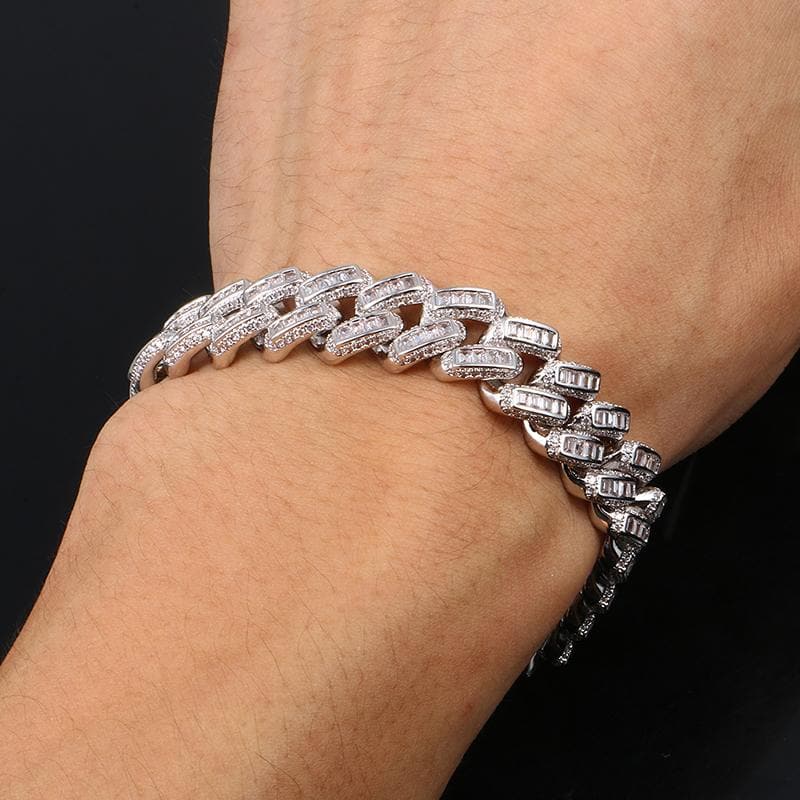 New Top Quality Baguette Zircon Miami Cuban Link Bracelet 8 Inch Long Necklace Choker Iced Out For Men's Hip Hop Fashion Jewelry