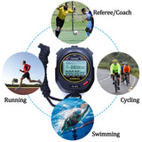 PULIVIA Sports Stopwatch Timer 10 Lap Split Memory Digital Stopwatch, Countdown Timer Pace Mode 12/24 Hour Clock Calendar with Alarm, 3 Rows Display Large Screen Water Resistant Battery Included