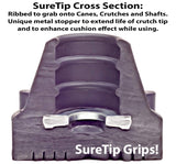 SureTip Black Crutch Tips & Cane Tip (Pair of 2) – 1 Size Fits All 3/4" 7/8” Inch - Extreme Grip Heavy Duty Universal Sizing Crutches Shafts Longest Lasting High Performance Rubber Non-Slip