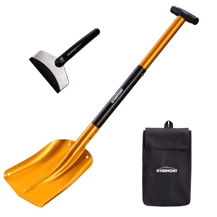 Overmont Collapsible Snow Shovel Aluminum - Lightweight Snow Utility with Ice Scraper and Carrying Bag Sizes 32 and 42 Inch