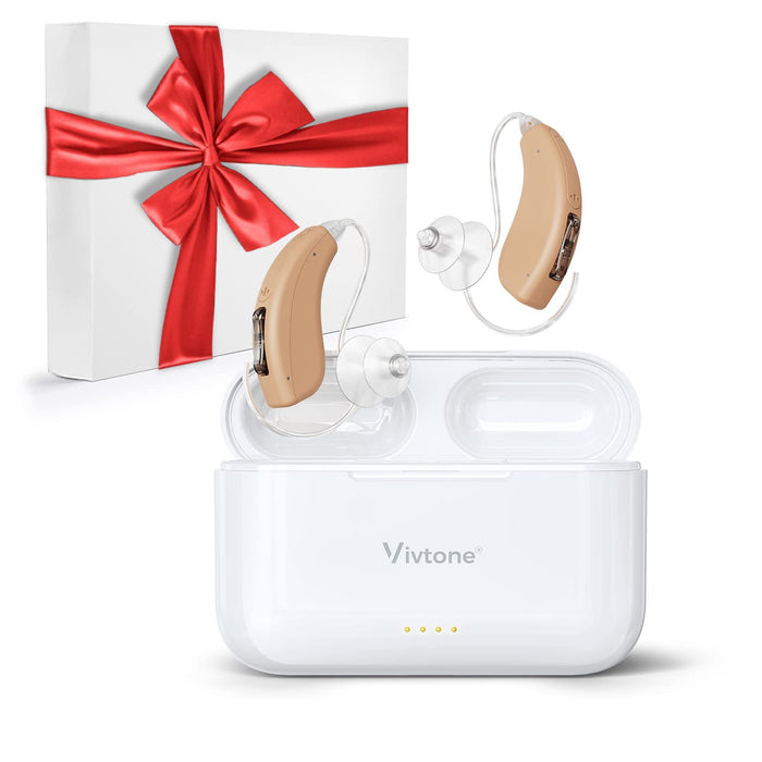 Vivtone Lucid508 Rechargeable Hearing Aids for Seniors Adults, Advanced 8-Chanel Digital BTE Hearing Amplifiers, with Recycle Charging Case for 125 Hrs Backup Power, Auto-On/Off, Pair (Lucid508-B)