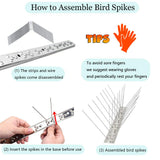 PANGCH Bird Spikes for Pigeons Small Birds,Stainless Steel Bird Spikes -No More Bird Nests & Poop-Disassembled Spikes 93 Strips 100.68 Feet Coverage