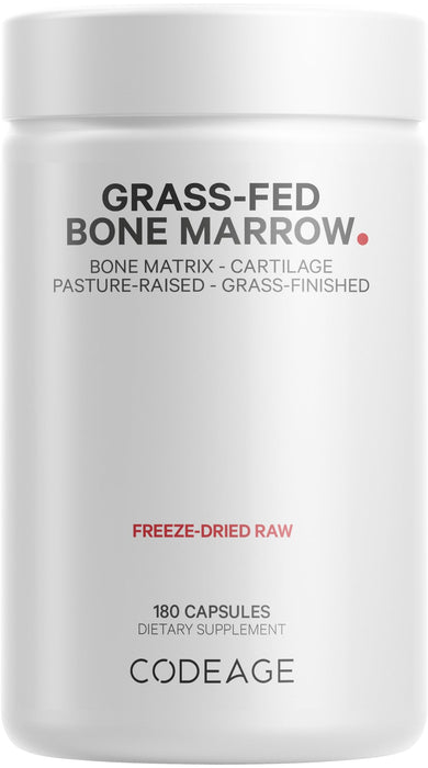 Codeage Grass Fed Bone Marrow Supplement - Freeze Dried, Non-Defatted, & Desiccated Beef Bone Marrow Pills - Raw Whole Bone Marrow, Bone Matrix, Cartilage - 3000mg per Serving - 180 Capsules