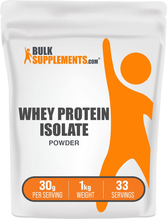 BulkSupplements.com Whey Protein Isolate Powder - Protein Supplement - Protein Powder Unflavored - 90% (1 Kilogram - 2.2 lbs - 33 Servings)