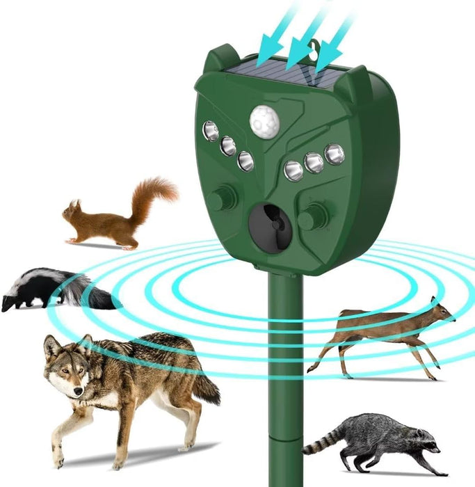 Solar Animal Repeller Outdoor 5 Modes Ultrasonic Animal Repeller with Motion Sensor and Flashing Light