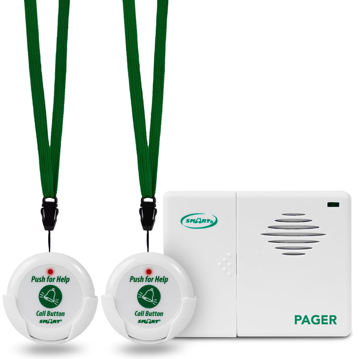 Smart Caregiver Two Call Buttons & Wireless Caregiver Pager for Fall Prevention and Elderly Assistance | Caregiver Call Button with Wearable Lanyard | Nurse Call Alert System with Up to 300' Range