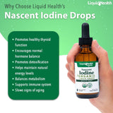 LIQUIDHEALTH Nascent Iodine Organic Liquid, Liquid Iodine Drops, Pure Iodine Supplement, Thyroid Support & Immune Support, Energy Supplement, USDA Organic, Vegan, Colorless, Tasteless Tincture, 2 Pack