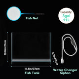 LAQUAL 3 Gallon Ultra Clear Glass Fish Tank, Rimless Low Iron Aquarium for Betta/Nano/Goldfish/Snail/Shrimp, Small Fish Tank with Fish Net & Cleaning Tools