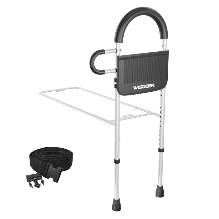 WISDEER Bed Rails for Elderly Adults with Storage Pocket, Dual Handle Grab Bars Height Adjustable Bed Rail Bed Assist bar Bed Rails for Seniors - Easy to Get in or Out of Bed Safely with Floor Support